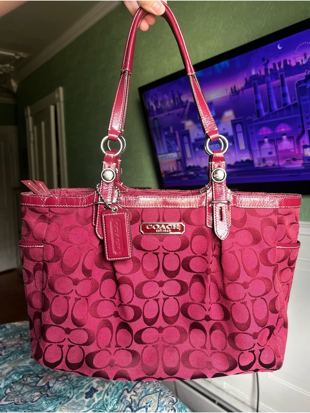 Vintage Y2K Coach Signature Canvas Burgundy Shoulder Bag - F15146